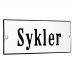Emaljskylt Sykler vit - svart 12 x 5 cm modell 4-5