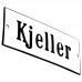 Emaljskylt Kjeller vit - svart 12 x 5 cm modell 4-5
