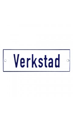 Emaljskylt Verkstad vit - blå 15 x 5 cm modell 1-5 Emaljskylt Verkstad vit - blå 15 x 5 cm modell 1-5