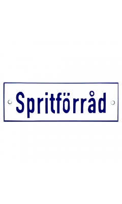 Emaljskylt Spritförråd vit - blå 15 x 5 cm modell 1-5 Emaljskylt Spritförråd vit - blå 15 x 5 cm modell 1-5