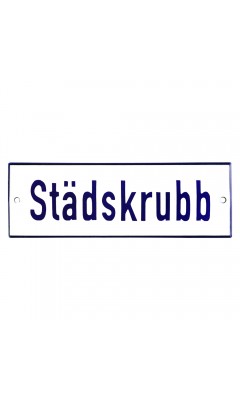 Emaljskylt Städskrubb vit - blå 15 x 5 cm modell 1-5 Emaljskylt Städskrubb vit - blå 15 x 5 cm modell 1-5