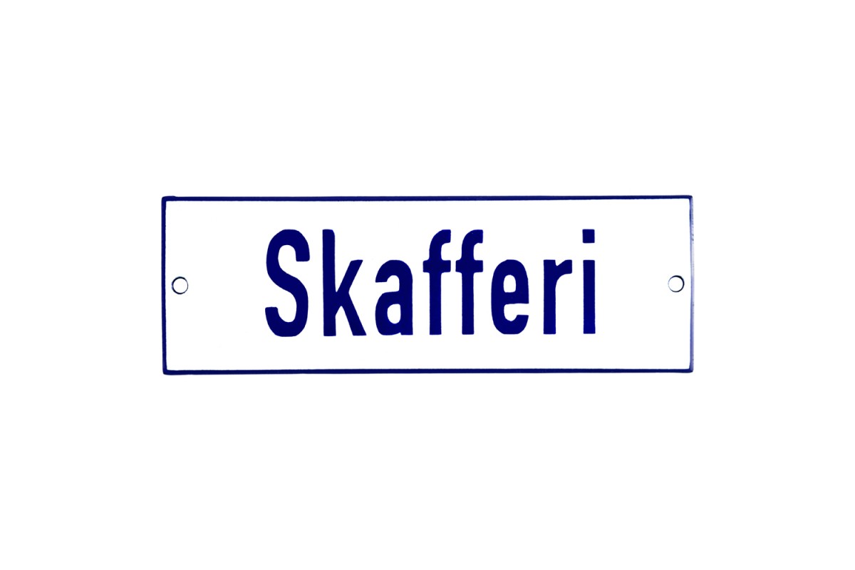 Emaljskylt Skafferi vit - blå 15 x 5 cm modell 1-5 Emaljskylt Skafferi vit - blå 15 x 5 cm modell 1-5