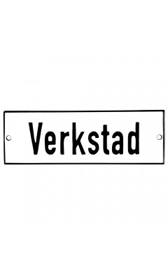 Emaljskylt Verkstad vit - svart 15 x 5 cm modell 2-5 Emaljskylt Verkstad vit - svart 15 x 5 cm modell 2-5