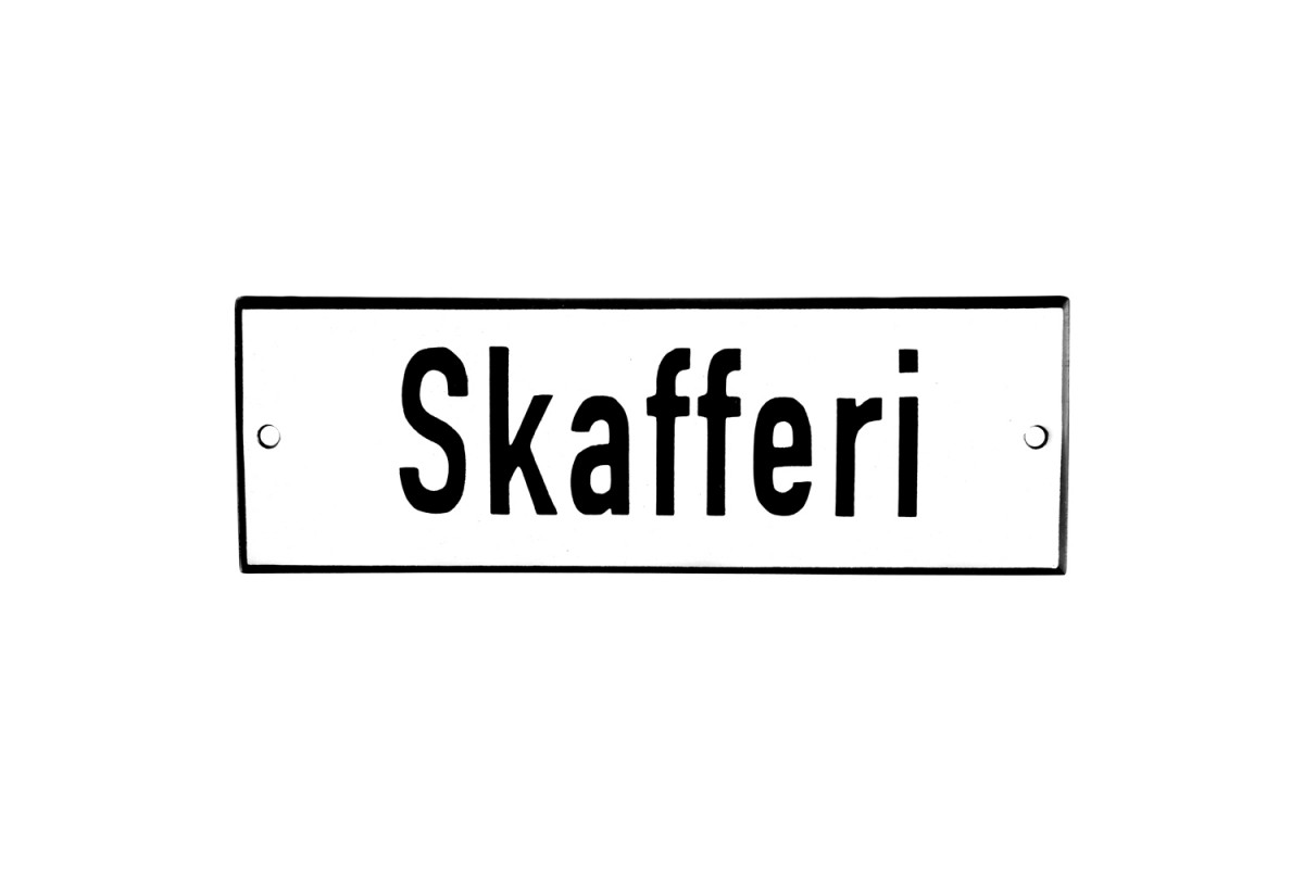 Emaljskylt Skafferi vit - svart 15 x 5 cm modell 2-5 Emaljskylt Skafferi vit - svart 15 x 5 cm modell 2-5