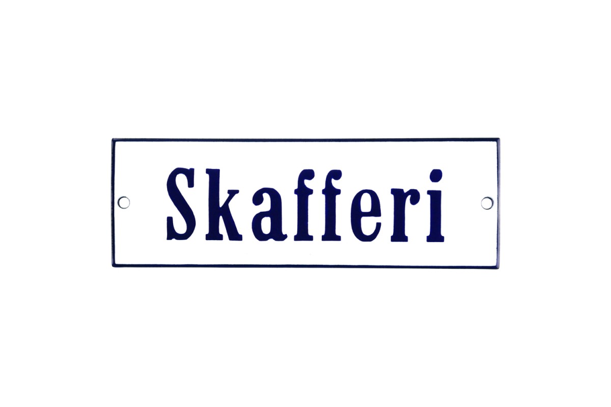 Emaljskylt Skafferi vit - blå 15 x 5 cm modell 3-5 Emaljskylt Skafferi vit - blå 15 x 5 cm modell 3-5