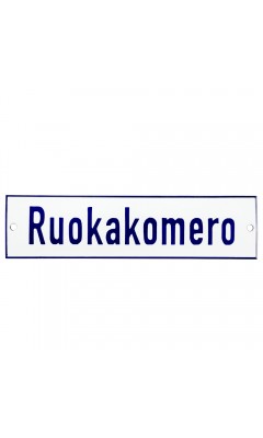 Emaljskylt Ruokakomero vit - blå 20 x 5 cm modell 1-5 Emaljskylt Ruokakomero vit - blå 20 x 5 cm modell 1-5