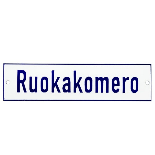Emaljskylt Ruokakomero vit - blå 20 x 5 cm modell 1-5