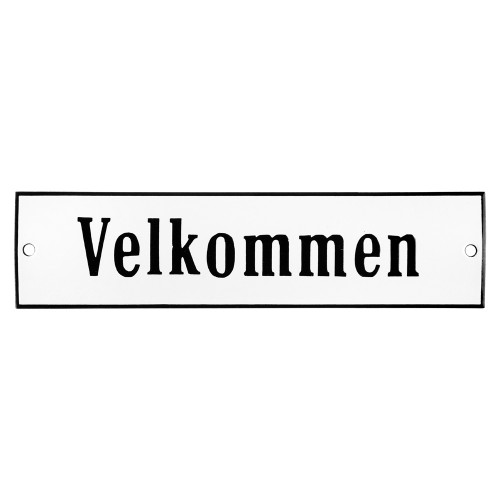 Emaljskylt Velkommen vit - svart 20 x 5 cm modell 4-5