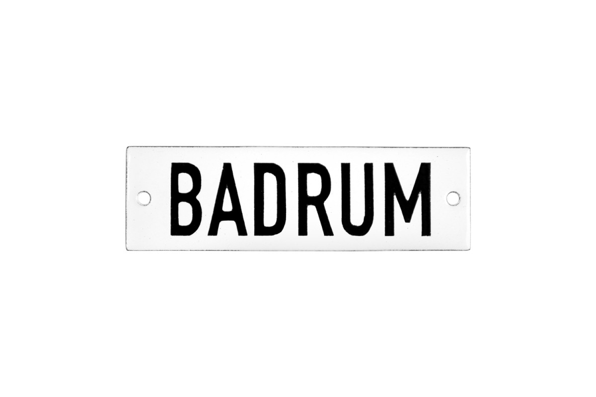 Emaljskylt BADRUM vit - svart 10 x 3 cm modell 20-5 Emaljskylt BADRUM vit - svart 10 x 3 cm modell 20-5