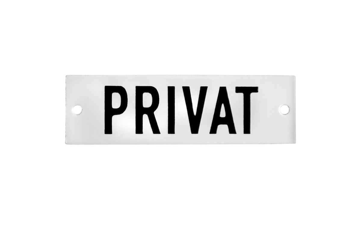 Emaljskylt PRIVAT vit - svart 10 x 3 cm modell 20-5 Emaljskylt PRIVAT vit - svart 10 x 3 cm modell 20-5