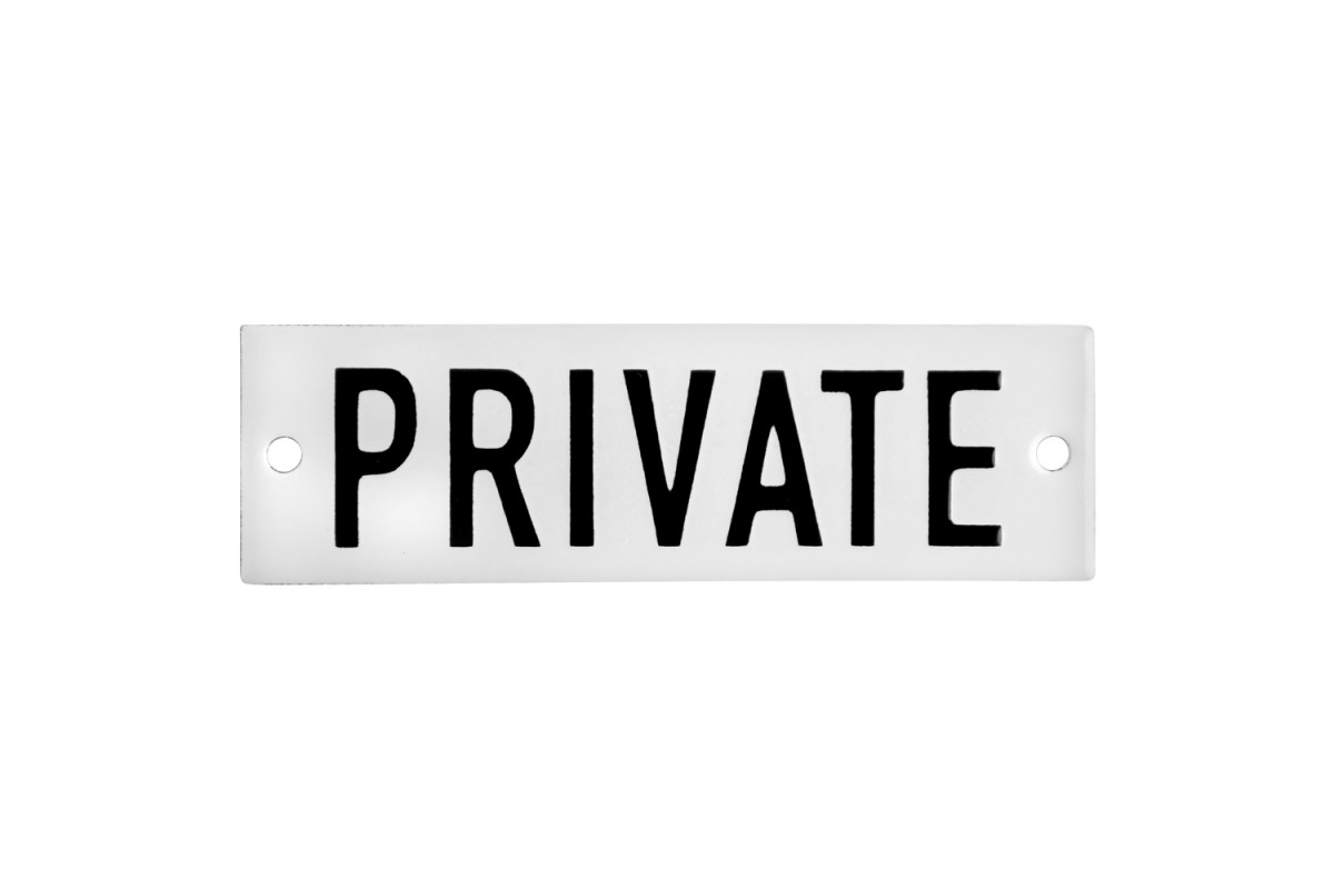 Emaljskylt PRIVATE vit - svart 10 x 3 cm modell 20-5 Emaljskylt PRIVATE vit - svart 10 x 3 cm modell 20-5