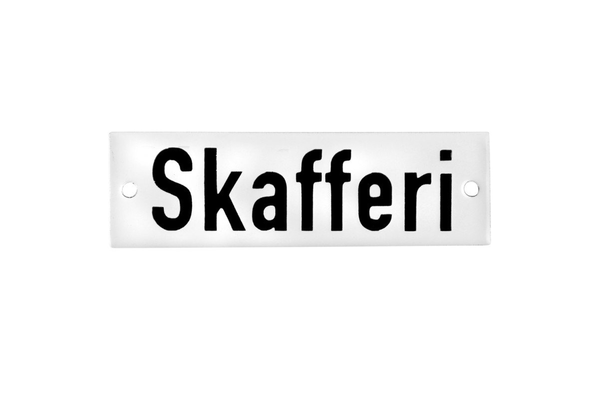 Emaljskylt Skafferi vit - svart 10 x 3 cm modell 20-5 Emaljskylt Skafferi vit - svart 10 x 3 cm modell 20-5