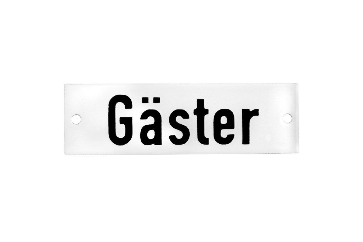 Emaljskylt Gäster vit - svart 10 x 3 cm modell 20-5 Emaljskylt Gäster vit - svart 10 x 3 cm modell 20-5