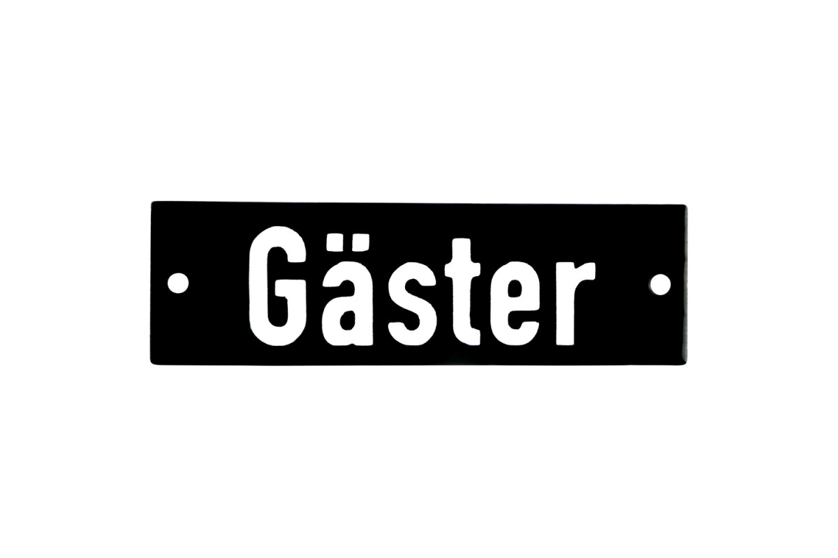 Emaljskylt Gäster svart - vit 10 x 3 cm modell 21-5 Emaljskylt Gäster svart - vit 10 x 3 cm modell 21-5