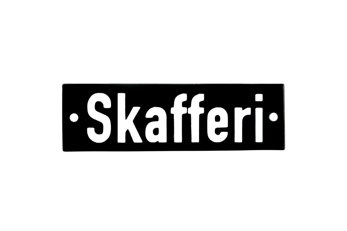 Emaljskylt Skafferi svart - vit 10 x 3 cm modell 21-5 Emaljskylt Skafferi svart - vit 10 x 3 cm modell 21-5