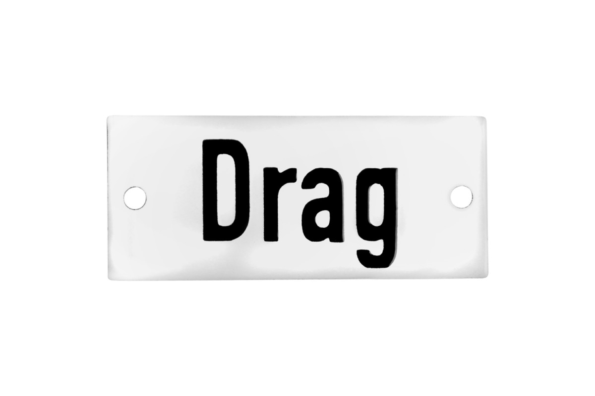 Emaljskylt Drag vit - svart 7 x 3 cm modell 20-5 Emaljskylt Drag vit - svart 7 x 3 cm modell 20-5