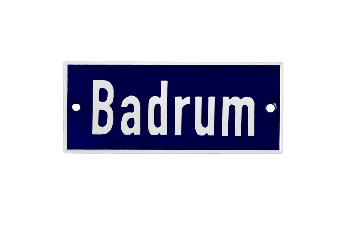 Emaljskylt Badrum blå - vit 12 x 5 cm modell 5-5 Emaljskylt Badrum blå - vit 12 x 5 cm modell 5-5