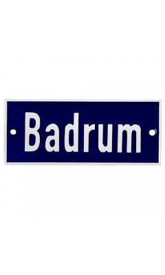 Emaljskylt Badrum blå - vit 12 x 5 cm modell 5-5