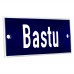 Emaljskylt Bastu blå - vit 12 x 5 cm modell 5-5