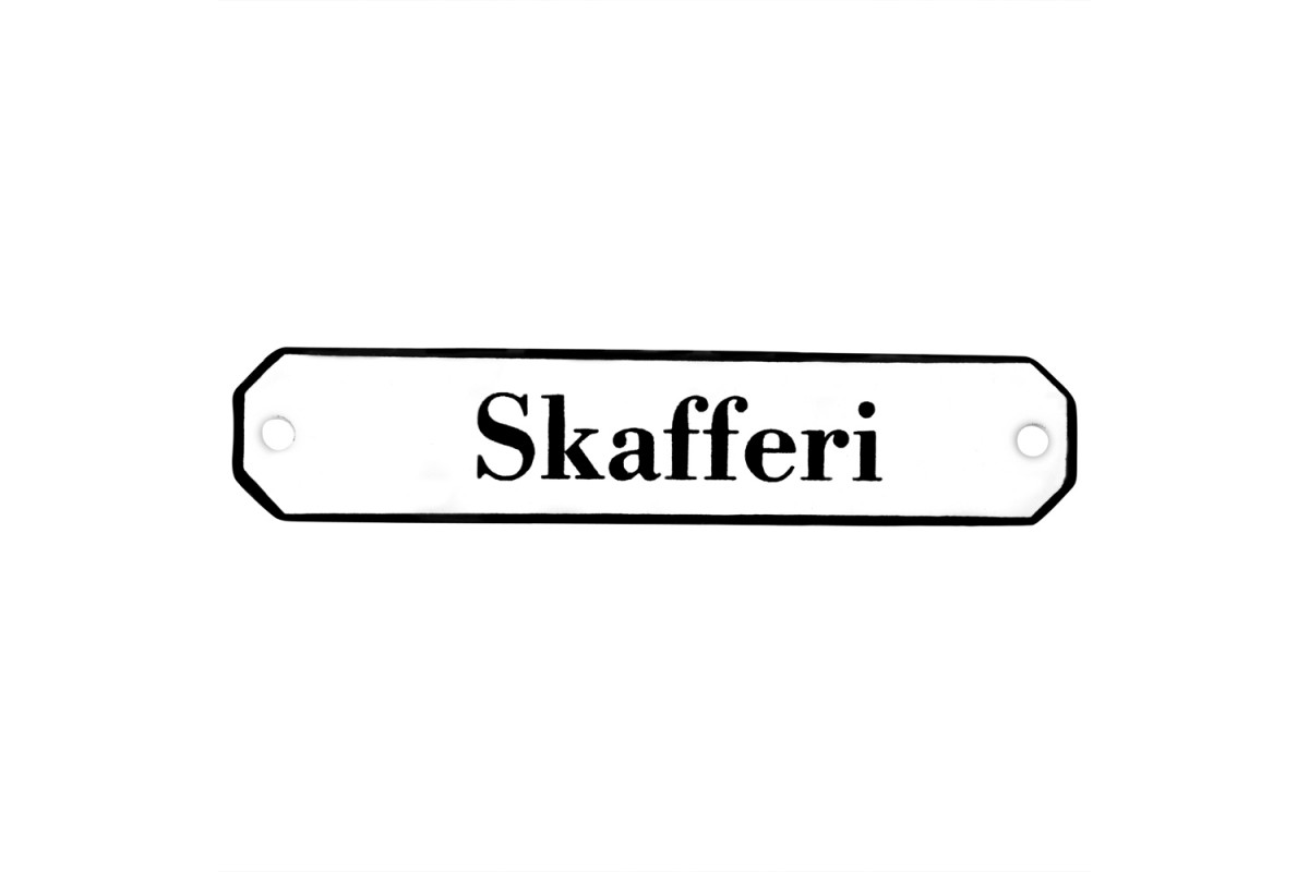 Emaljskylt Skafferi vit - svart 10 x 2 cm modell 30-5 Emaljskylt Skafferi vit - svart 10 x 2 cm modell 30-5