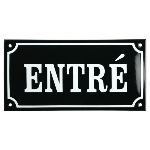 Emaljskylt ENTRÉ svart - vit 24 x 12 cm modell 12-5