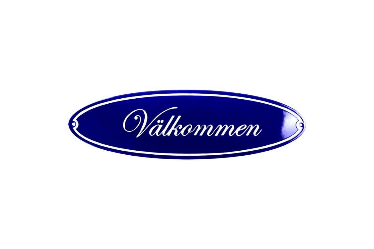 Emaljskylt Välkommen blå - vit 43 x 13 cm modell 43-5 Emaljskylt Välkommen blå - vit 43 x 13 cm modell 43-5