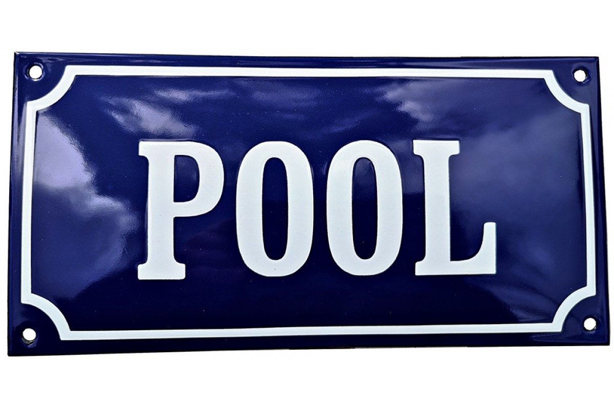 Emaljskylt POOL blå - vit 24 x 12 cm modell 11-5 Emaljskylt POOL blå - vit 24 x 12 cm modell 11-5