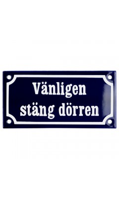 Emaljskylt Vänligen stäng dörren blå - vit 15 x 7,5 cm modell 11-5 Emaljskylt Vänligen stäng dörren blå - vit 15 x 7,5 cm modell 11-5