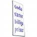 Emaljskylt Goda varor billiga priser vit - blå 8 x 20 cm modell 47-5
