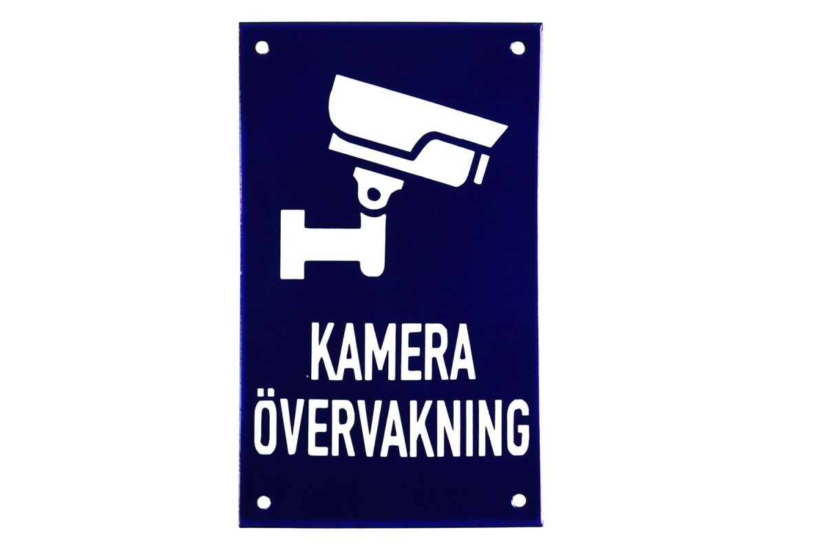 Emaljskylt KAMERA ÖVERVAKNING blå - vit 12 x 20 cm modell 34-5 Emaljskylt KAMERA ÖVERVAKNING blå - vit 12 x 20 cm modell 34-5