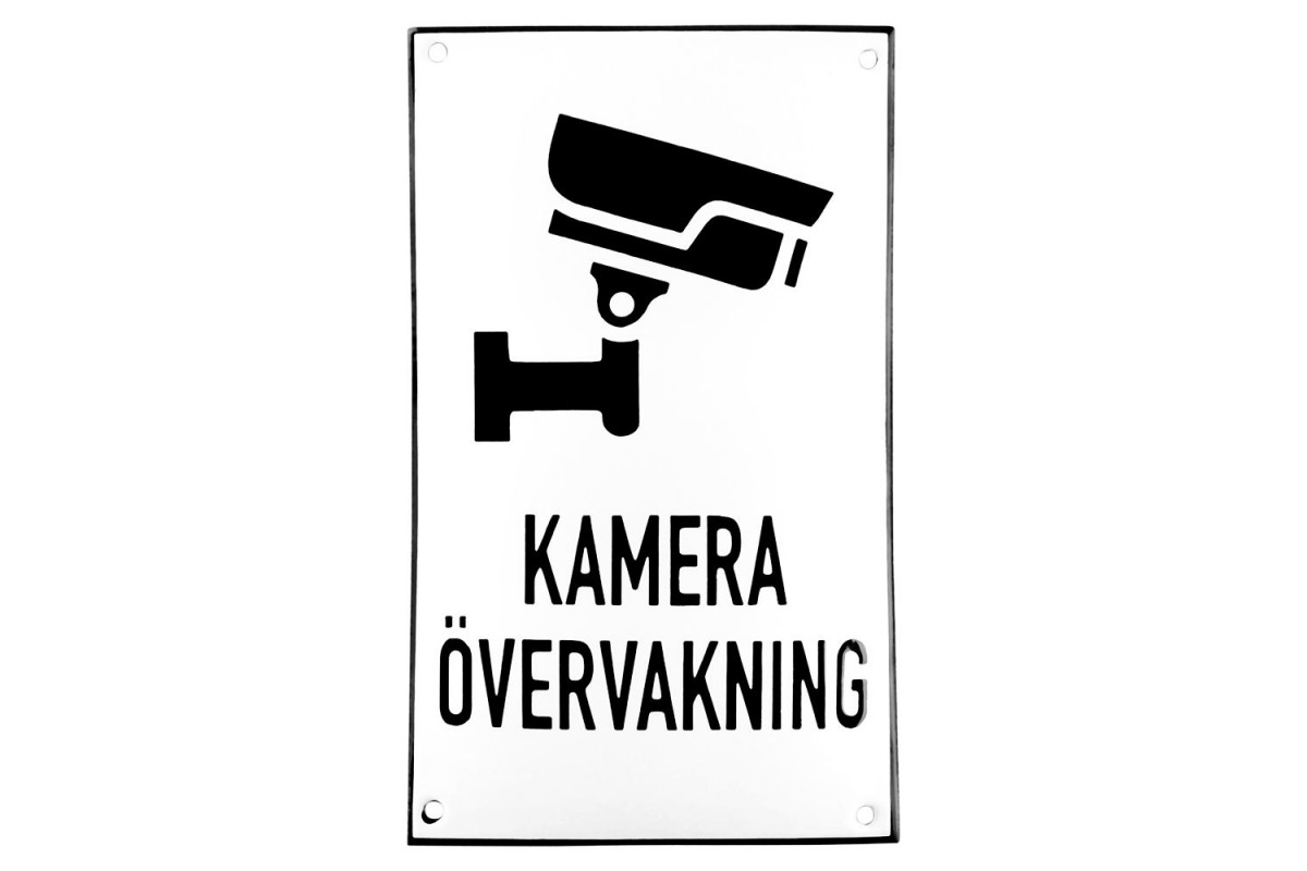 Emaljskylt KAMERA ÖVERVAKNING vit - svart 12 x 20 cm modell 35-5 Emaljskylt KAMERA ÖVERVAKNING vit - svart 12 x 20 cm modell 35-5