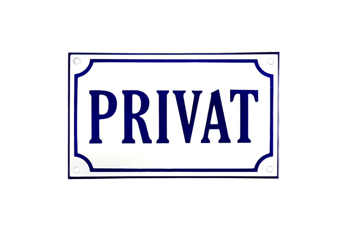 Emaljskylt PRIVAT vit - blå 20 x 12 cm modell 36-5 Emaljskylt PRIVAT vit - blå 20 x 12 cm modell 36-5