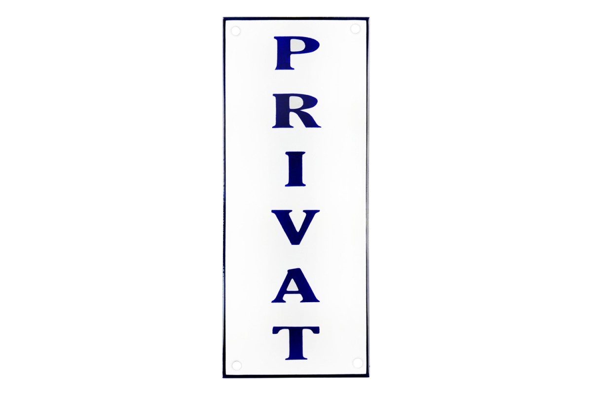 Emaljskylt PRIVAT vit - blå 8 x 20 cm modell 37-5 Emaljskylt PRIVAT vit - blå 8 x 20 cm modell 37-5