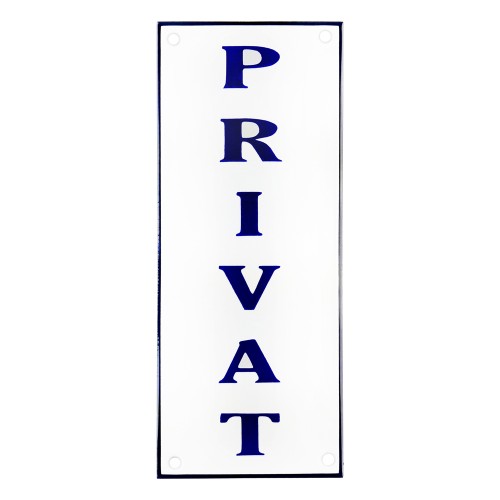 Emaljskylt PRIVAT vit - blå 8 x 20 cm modell 37-5