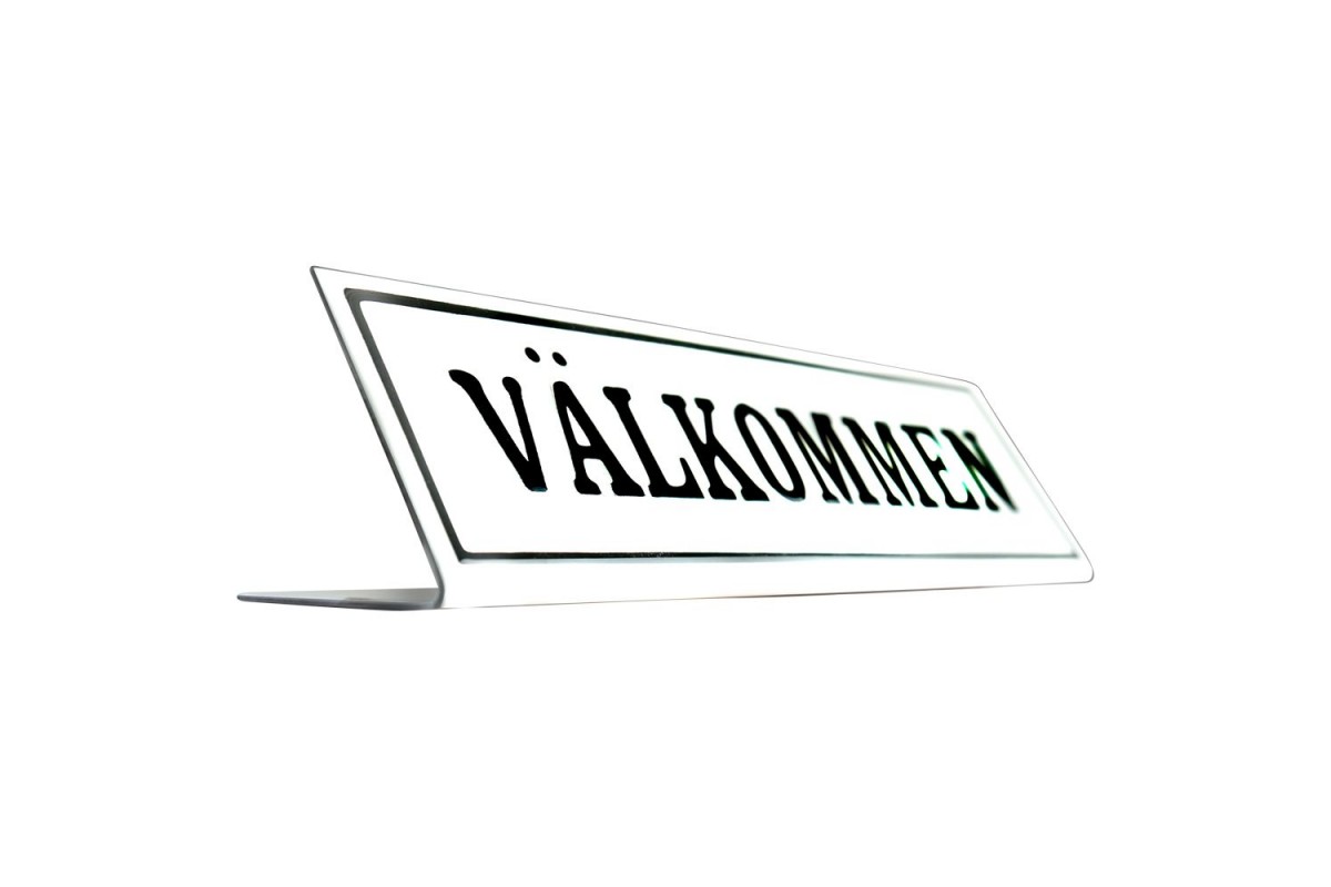 Emaljskylt VÄLKOMMEN vit - svart 20 x 6 cm modell 46-5 Emaljskylt VÄLKOMMEN vit - svart 20 x 6 cm modell 46-5