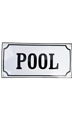 Emaljskylt POOL vit - svart 24 x 12 cm modell 10-5 Emaljskylt POOL vit - svart 24 x 12 cm modell 10-5